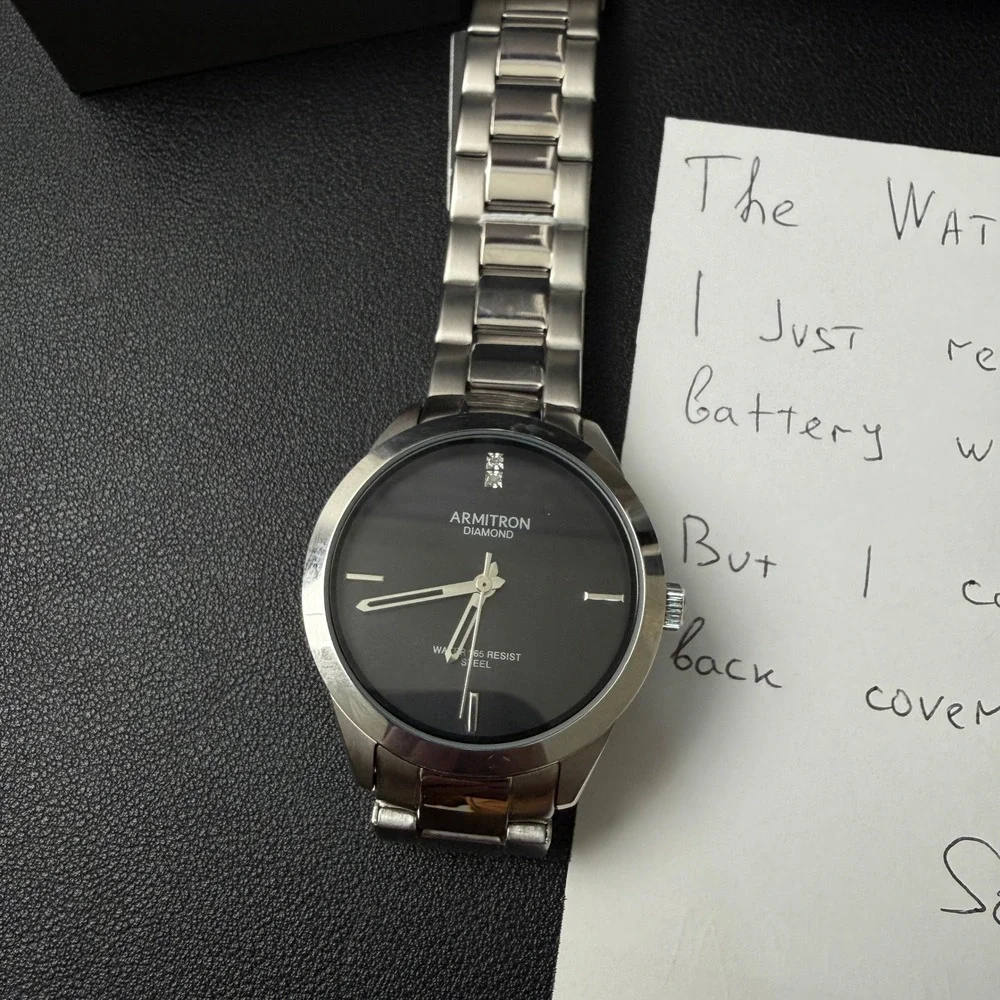 Armitron 20/5409SV‎ Men's Diamond Dial Silver Tone Watch BACK NOT CLOSING